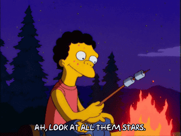 gif of a Simpsons character roasting a marshmallow outside saying &quot;ah, look at all them stars&quot;