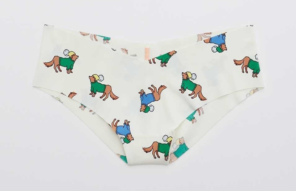 white briefs with dogs wearing hats and sweaters 