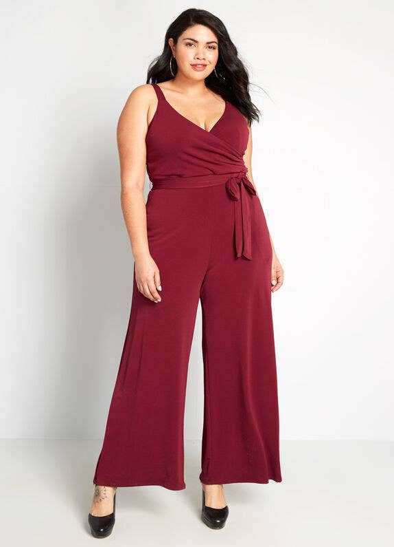 maroon high waisted maroon jumpsuit with skinny straps