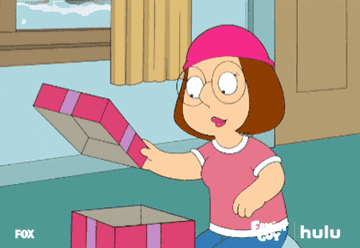 gif of meg from family guy replacing her beanie with an identical one from a gift box