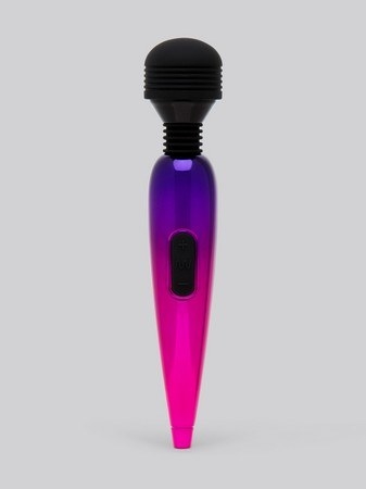 Wand vibe with tapered handle and ridged silicone edges on vibe 