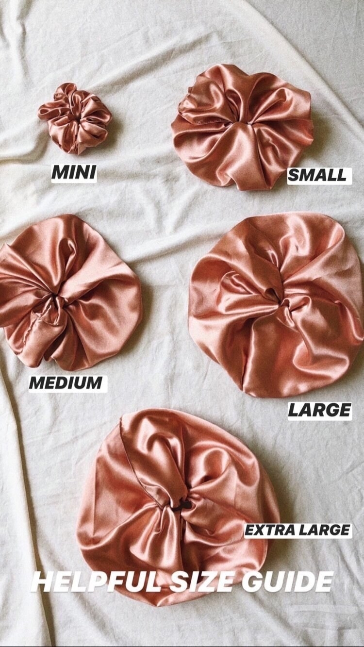 The size chart of the scrunchies — five sizes available