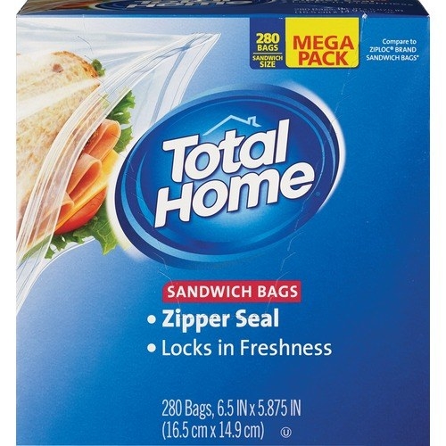 The blue box of sandwich bags which says they&#x27;re zipper sealed for freshness