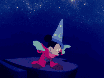 &quot;Sorceror&#x27;s Apprentice&quot; Micky Mouse clapping his hands and causing flashes of light