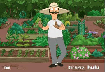 Bob Belcher dancing in a garden