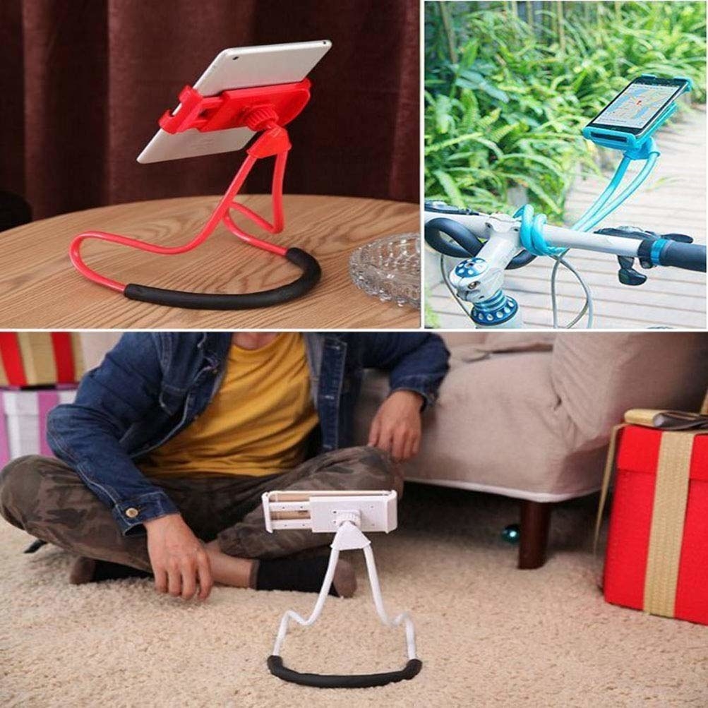 Various use-cases of the mobile holder, such as kept on the table, the floor, and attached to a bicycle for navigation.