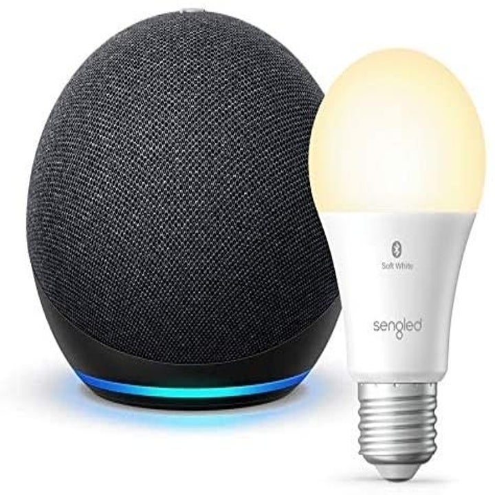 Amazon Echo Dot and smart light bulb