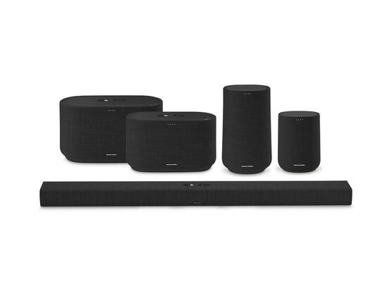 an array of speakers and a soundbar
