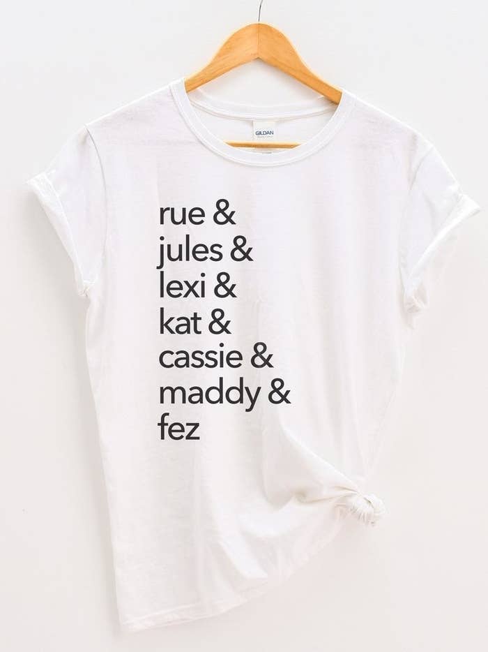 the white euphoria cast list t-shirt on a hanger