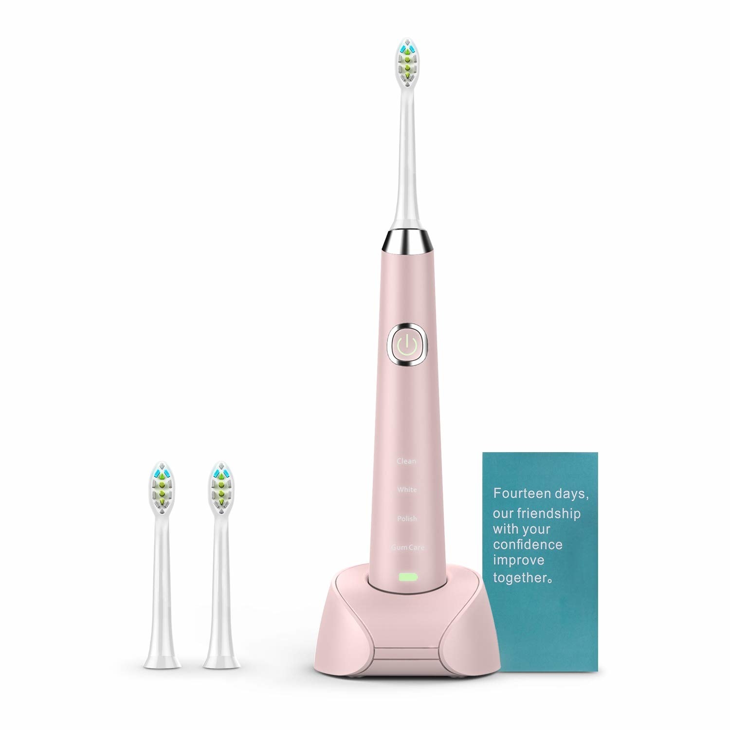 the pink metallic toothbrush with extra brush heads