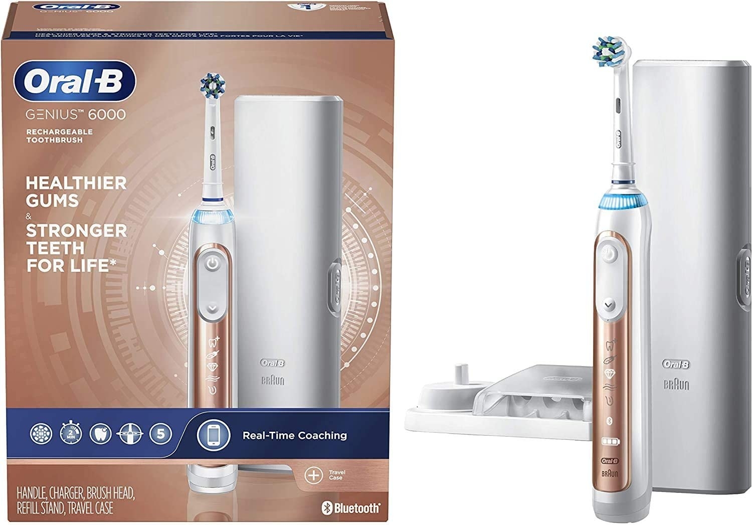 An electric toothbrush on a plain background