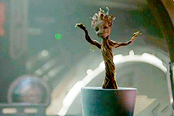 A gif of baby Groot from Guardians of the Galaxy having a little dance session