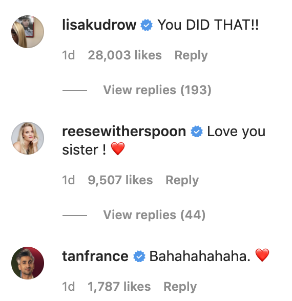 Lisa Kudrow&#x27;s comment which reads, &quot;You did that!&quot;