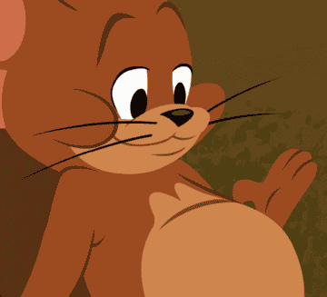 A GIF of Jerry Mouse patting his belly