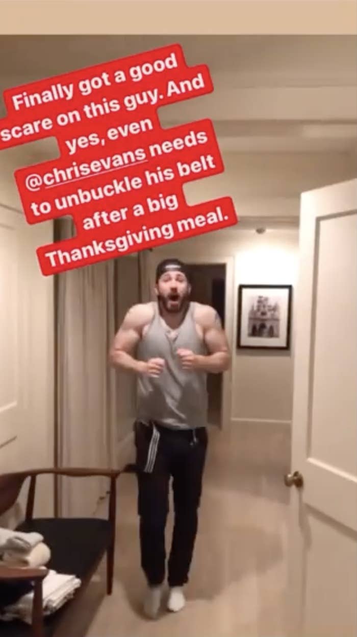 Scott Evans scaring Chris Evans with unbuckled belt after big Thanksgiving meal