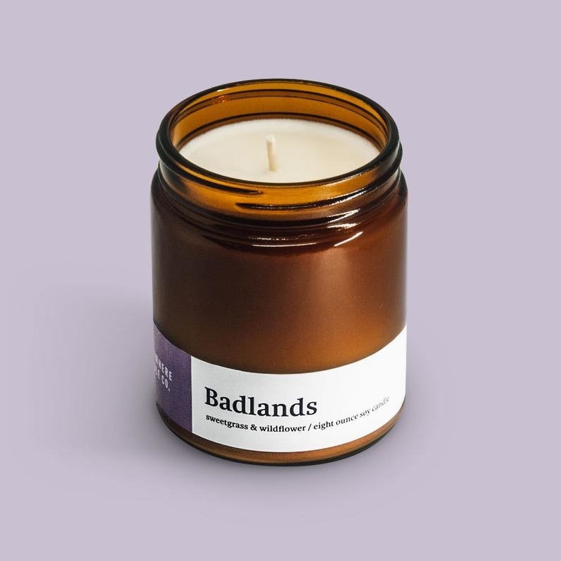 brown glass candle with minimalist label