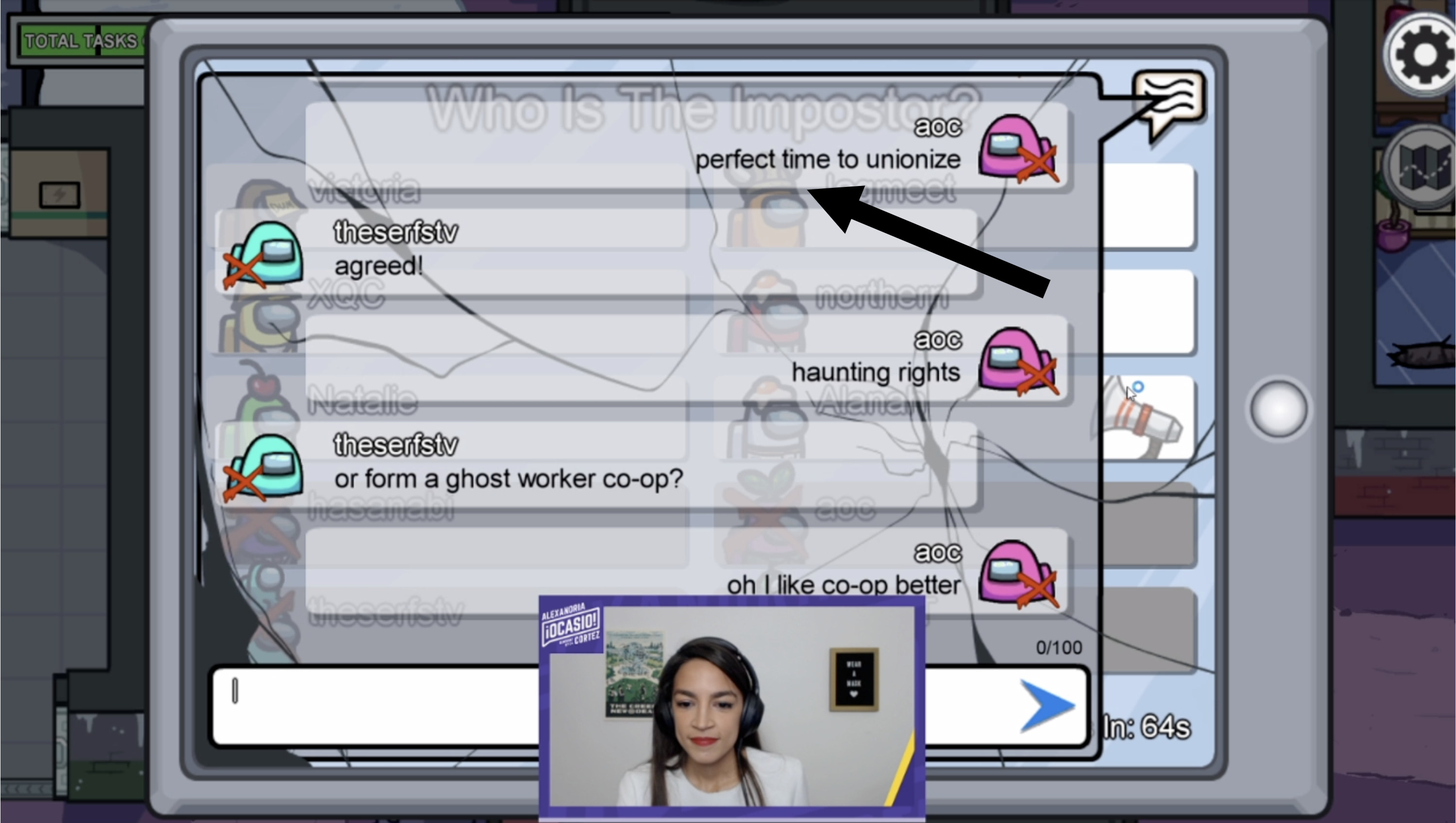 AOC typing, Perfect time to unionize, while playing Among Us