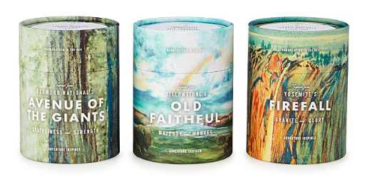 the three candles with illustrations representing each park 