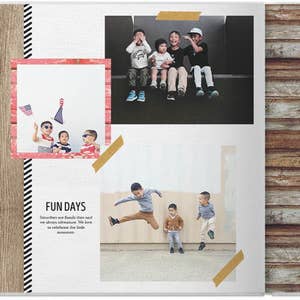 An example spread of a custom photobook with a collage of pictures 