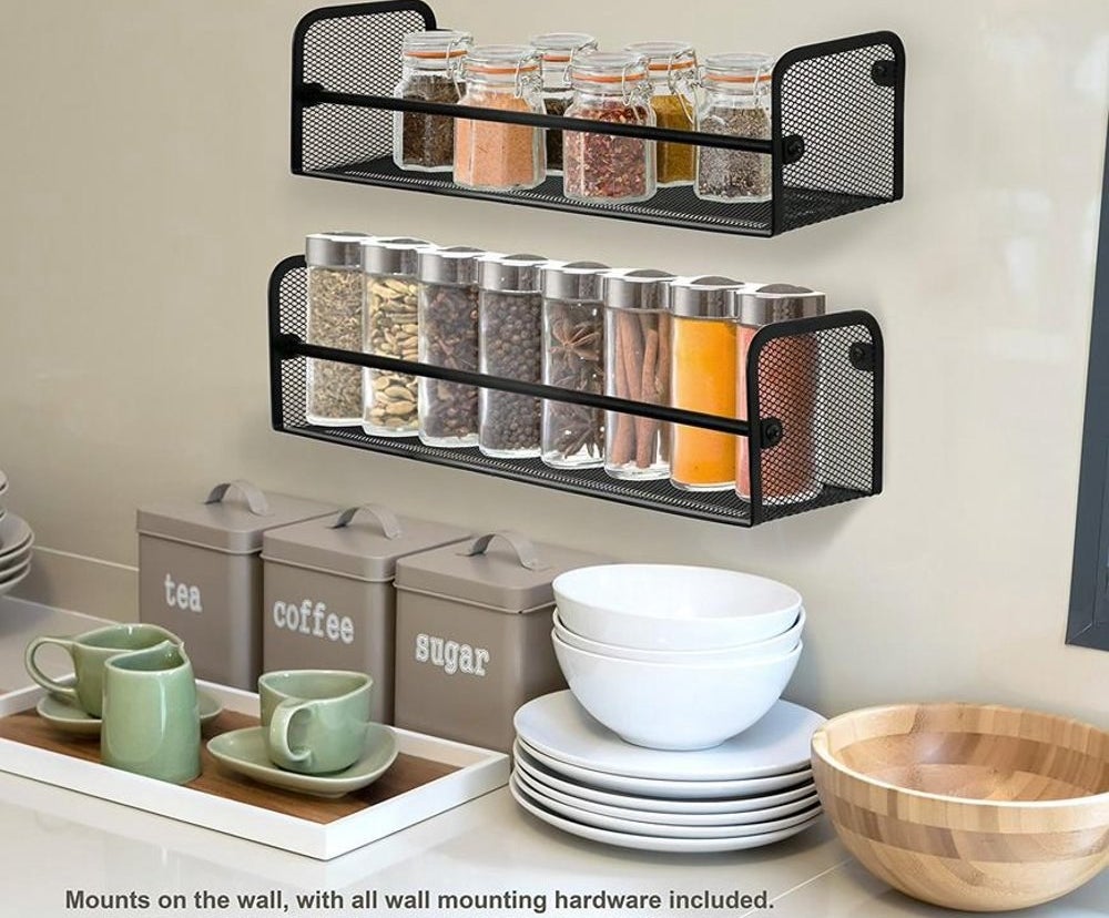 The mounted spice racks in use 