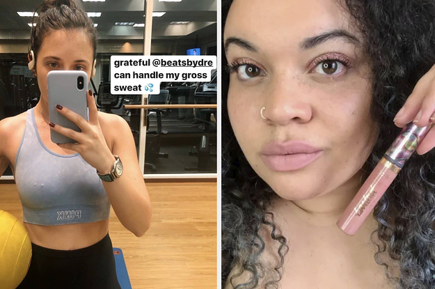 on the left buzzfeed editor in gym with beats headphones cpationed