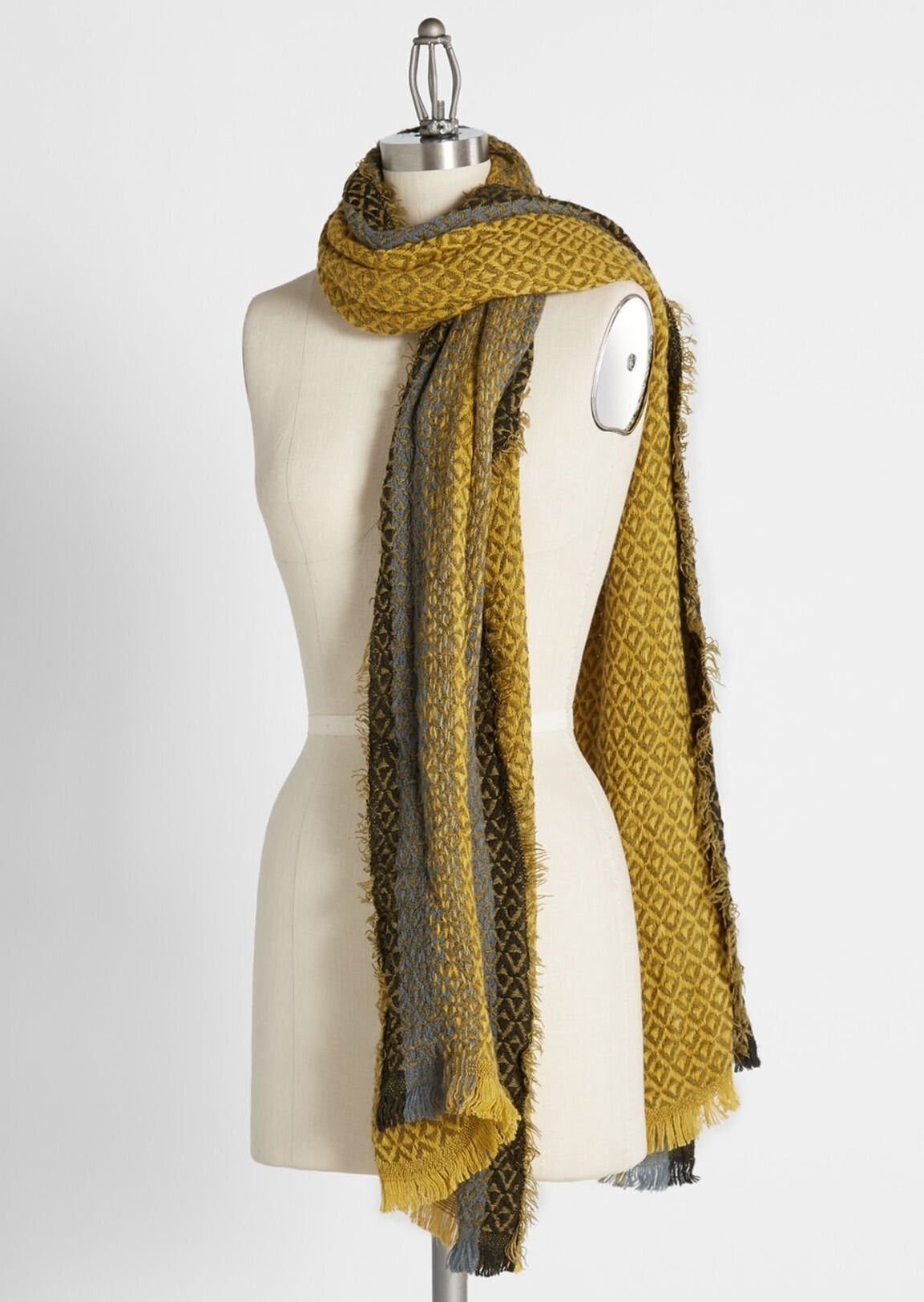 mustard yellow and grey woven scarf