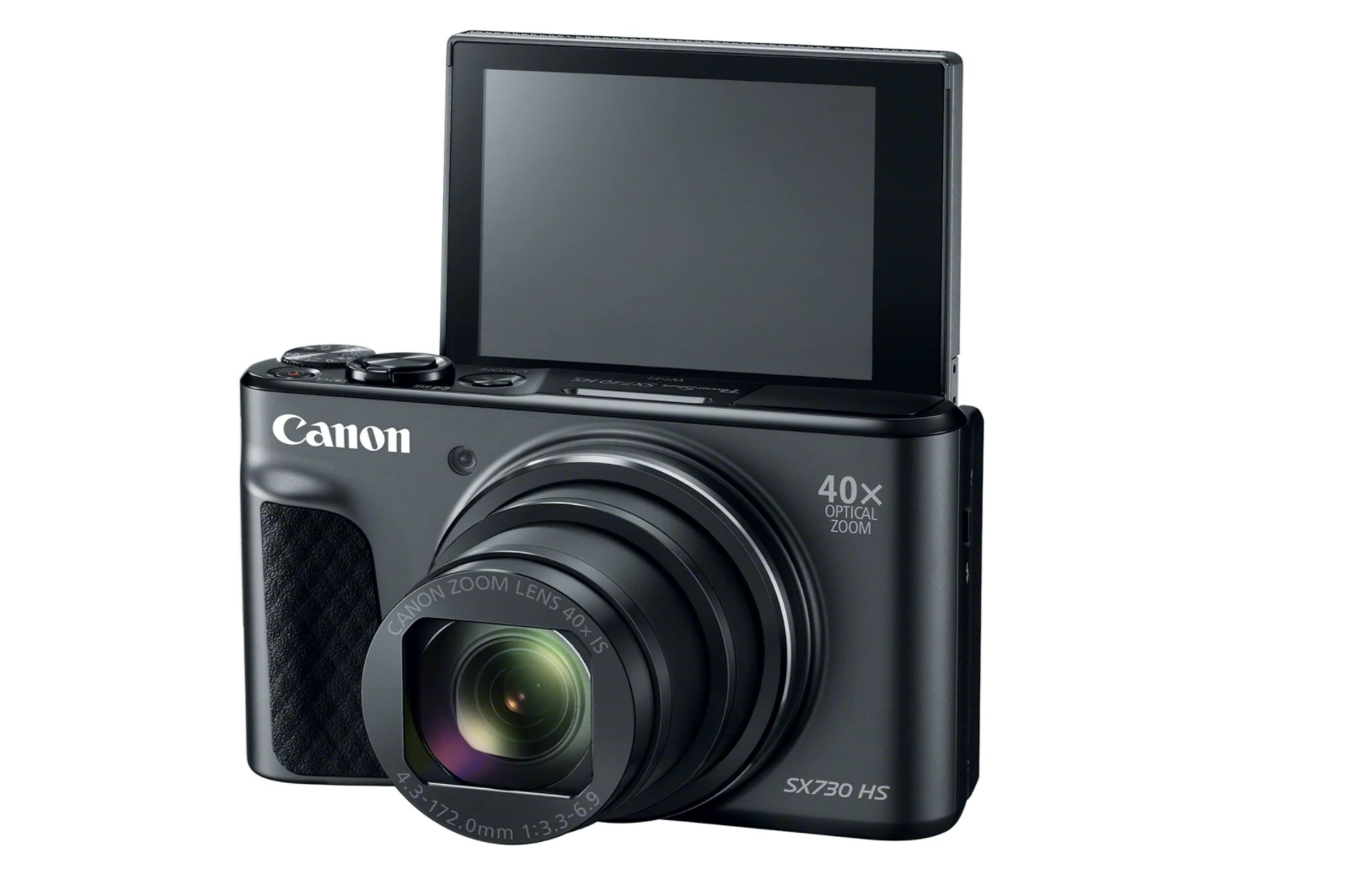 A camera with the display flipped up