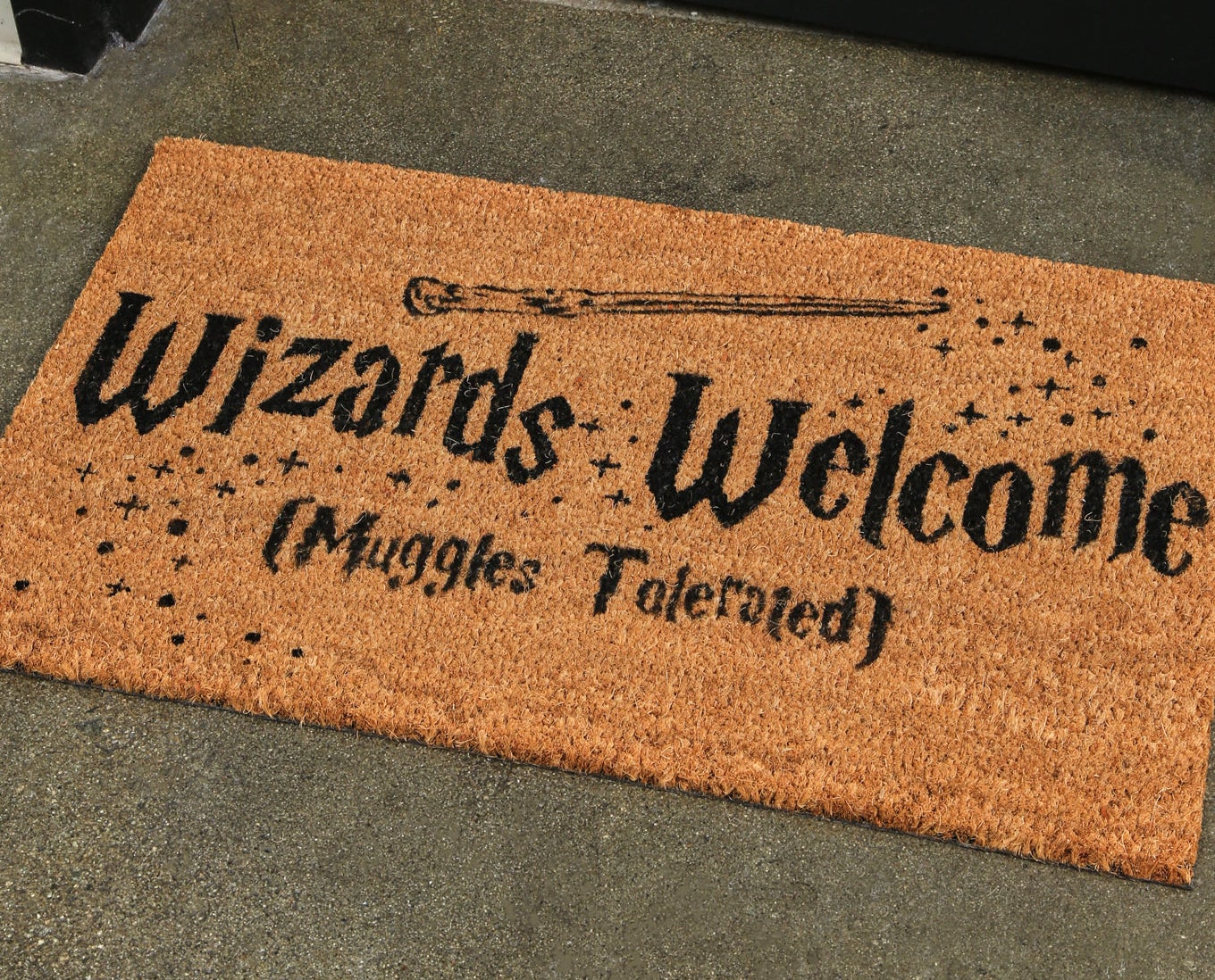 the mat with text &quot;Wizards Welcome (Muggles Tolerated)&quot; 