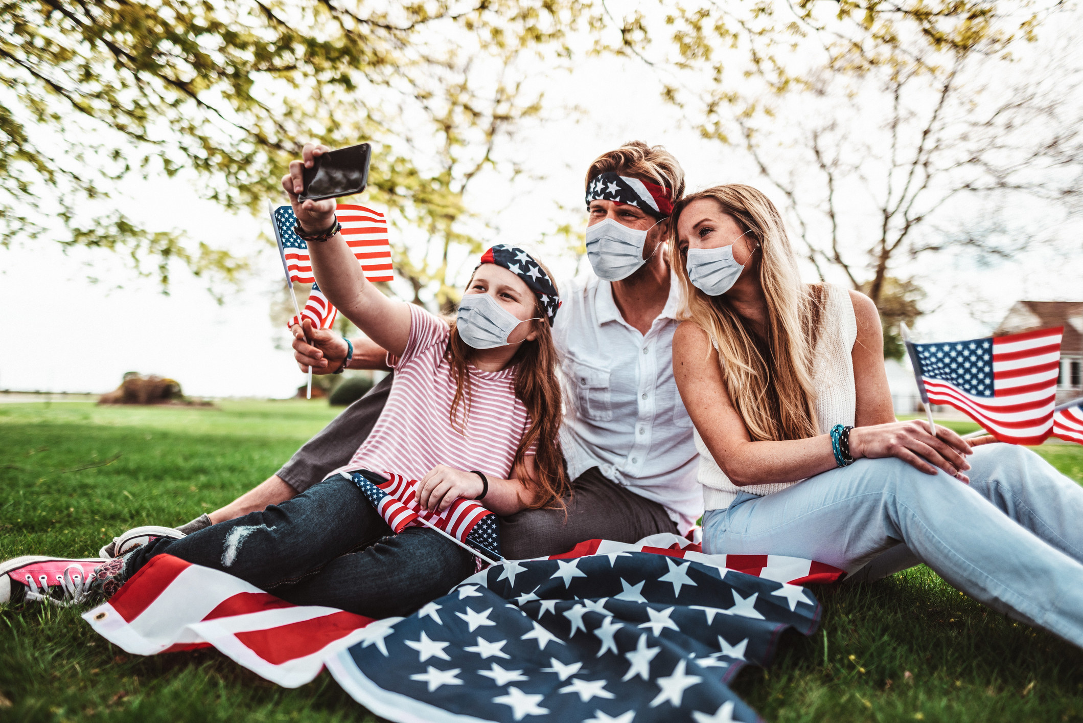 Family decked out in American flags