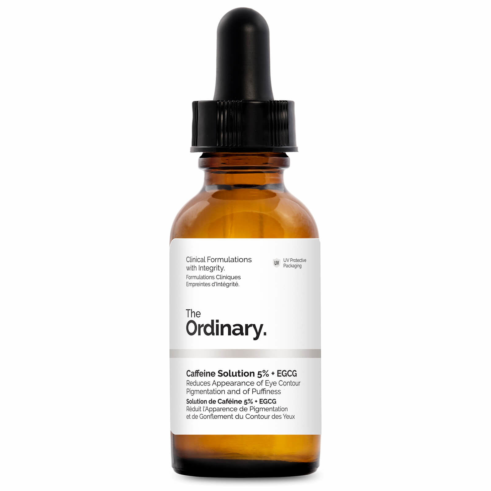 Brown dropper bottle of The Ordinary&#x27;s Caffeine Solution 5% + EGCG