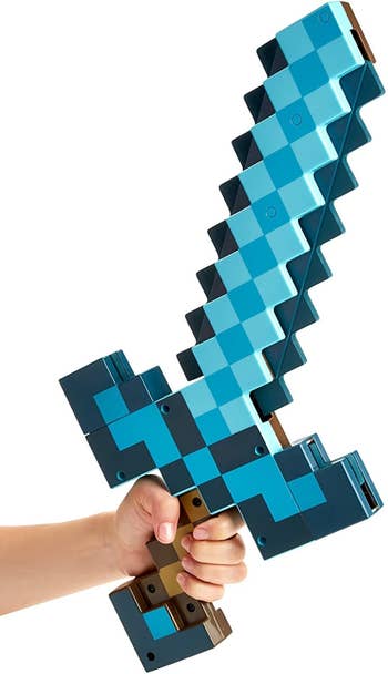 the axe transformed into a pixelated sword