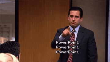 Michael Scott pointing and saying &quot;powerpoint, powerpoint, powerpoint&quot; 
