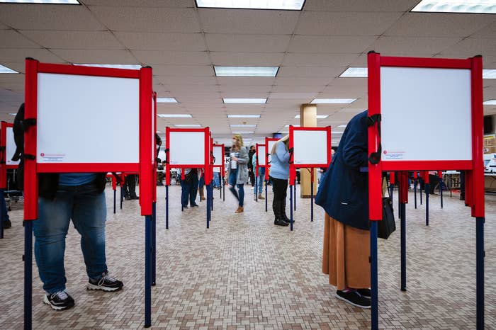 Several people standing at voting booths casting their votes