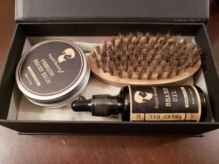 reviewer image of the beard kit in the gift box