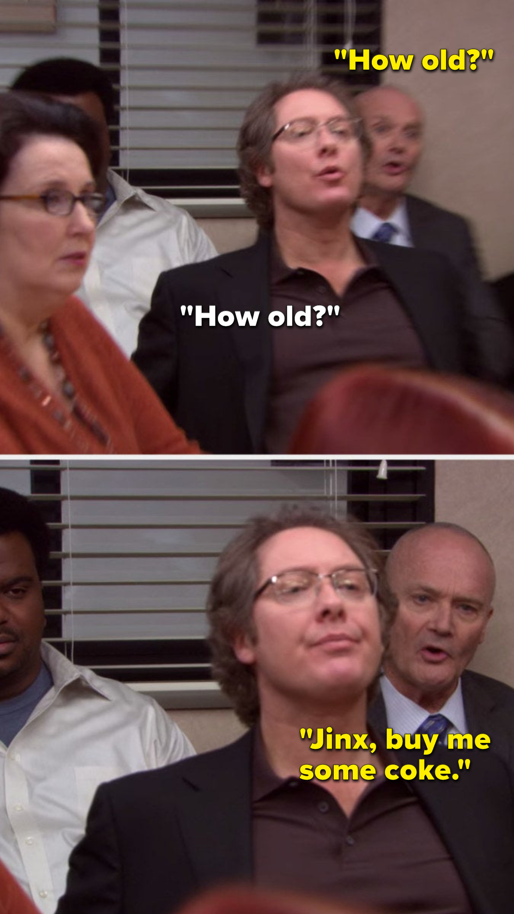 Robert California and Creed both ask, &quot;How old,&quot; and Creed says, &quot;Jinx, buy me some coke&quot;