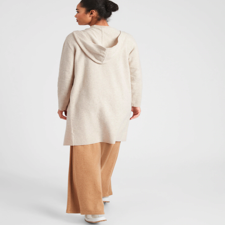 back view of the cardigan in oatmeal 