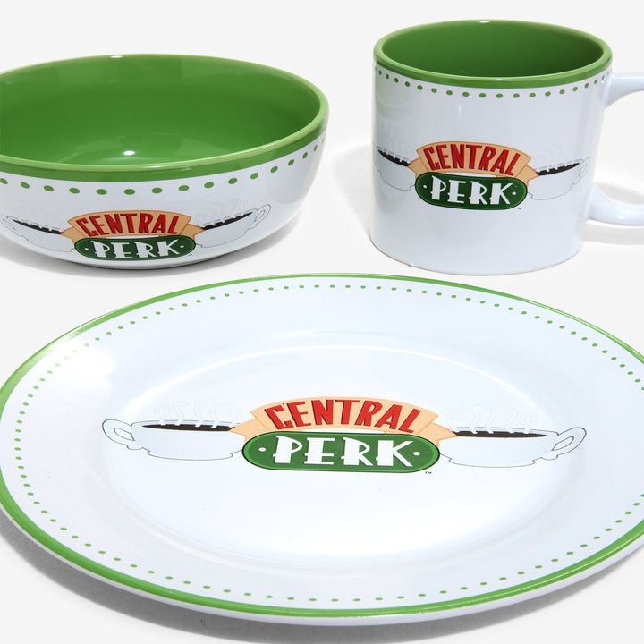 central perk plate, bowl, and mug