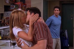 Ross catches Rachel and Joey kissing