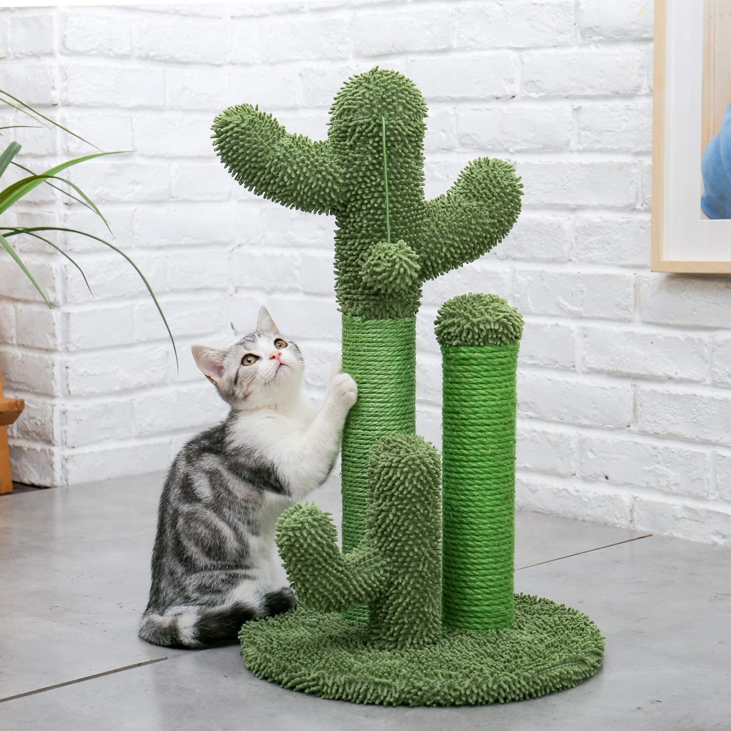 A cat scratcher that looks like a cactus