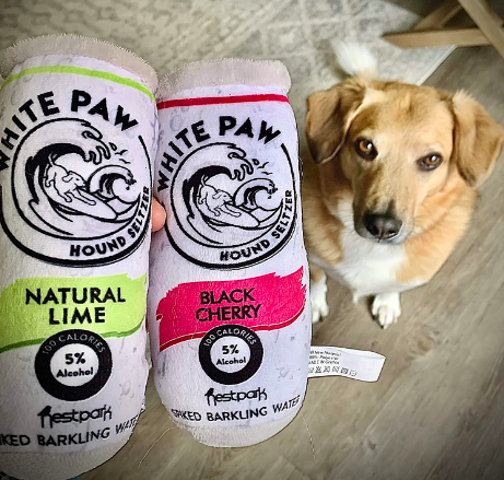Dog chew toys that look like White Claw spiked sparkling seltzers