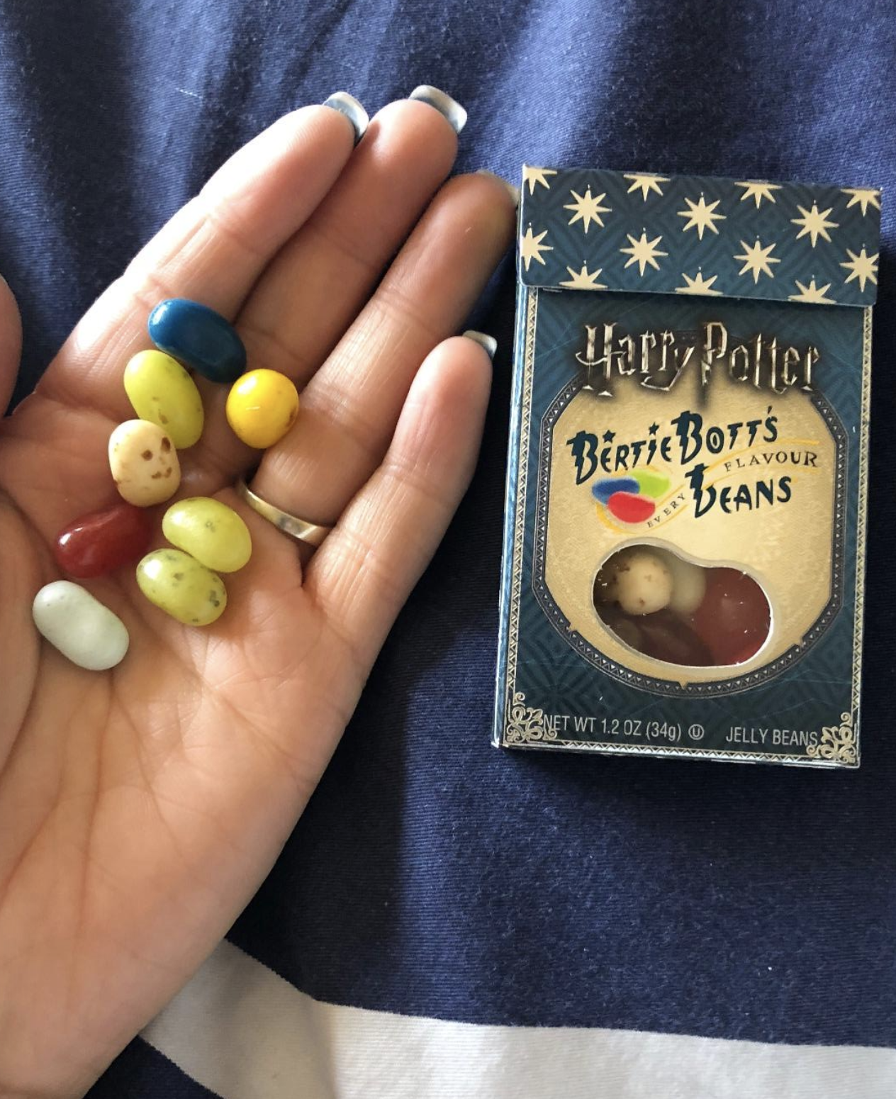 reviewer holding the jelly beans