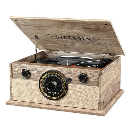 the record player in wood grain