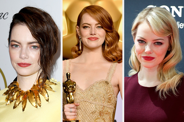 Emma Stone with brown, red, and blonde hair