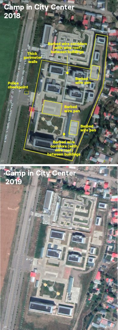 Satellite images showing the different between the camp in the city center between 2018 and 2019