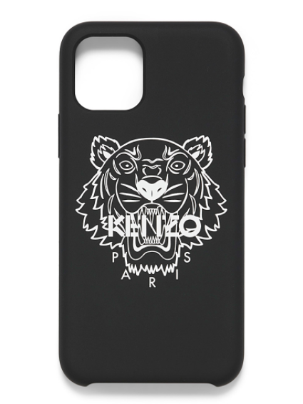 An iphone case printed with a roaring tiger design with the brand name KENZO written on the front