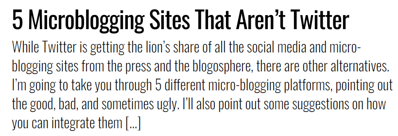 A screenshot of an article titled &quot;5 Microblogging Sites That Aren&#x27;t Twitter&quot;