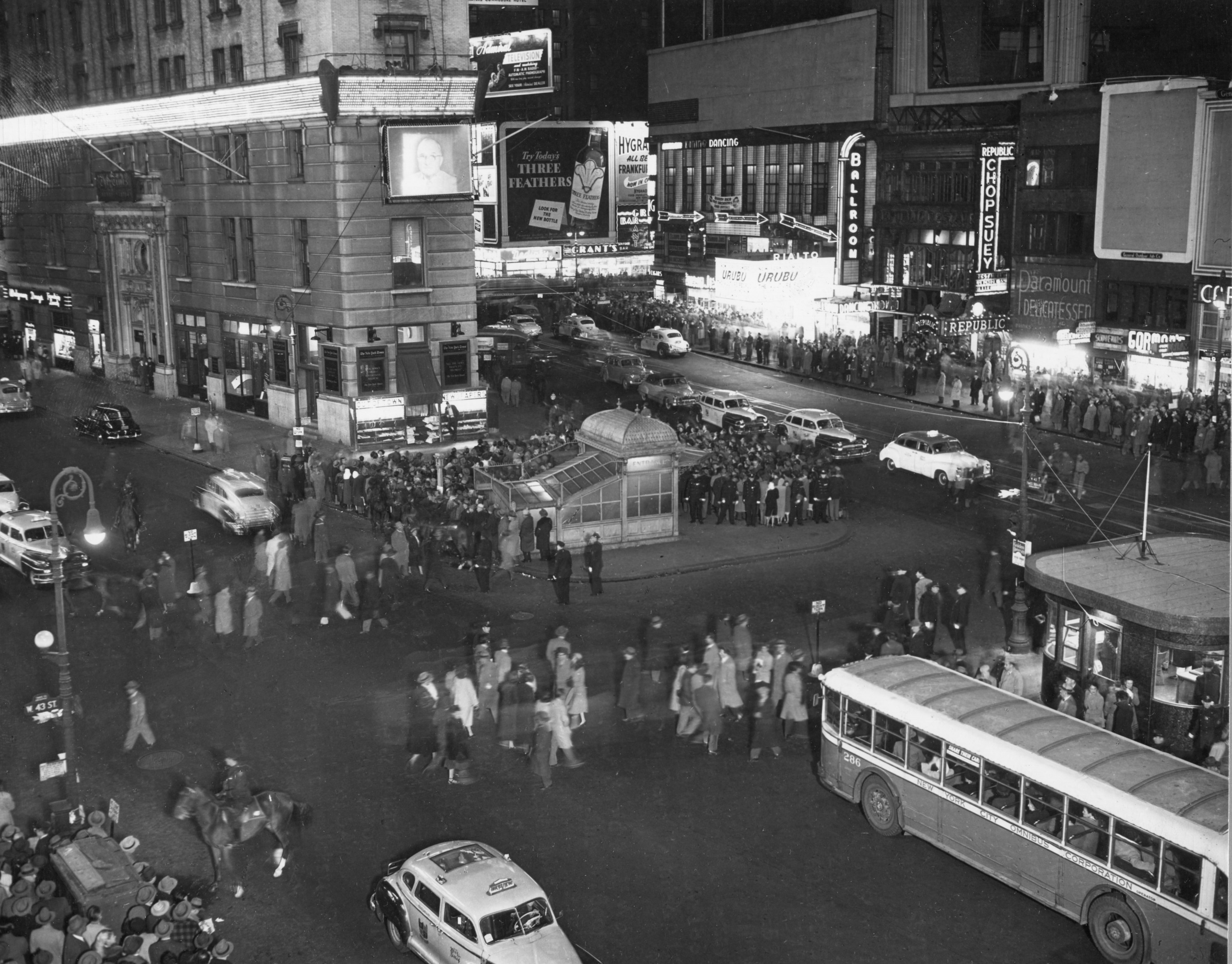 Old Times Square with crowd of people