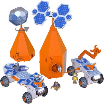 Set of circuit explorer toys in orange, blue, and silver