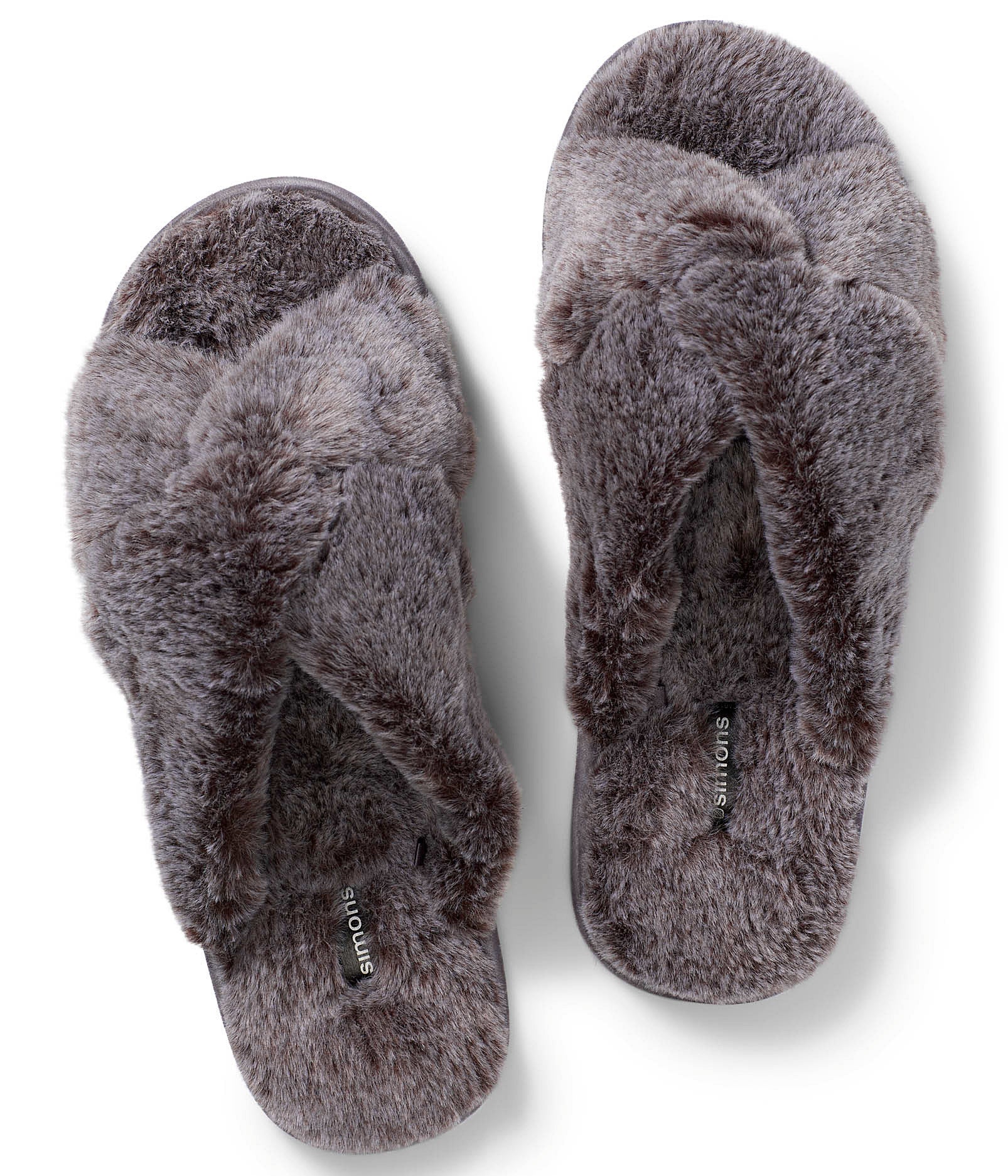 A pair of fluffy faux fur slippers