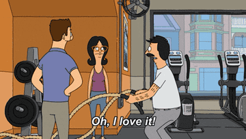 Bob Belcher from &quot;Bob&#x27;s Burgers&quot; says &quot;Oh, I love it&quot; while using battle ropes in a gym